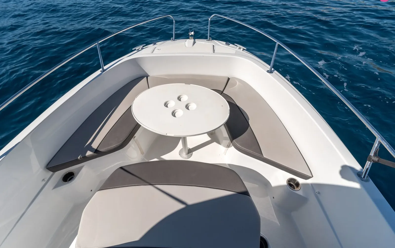 The Jeanneau Cap Camarat 6.5 CC, the smallest rental boat in the Trogir fleet, on the water